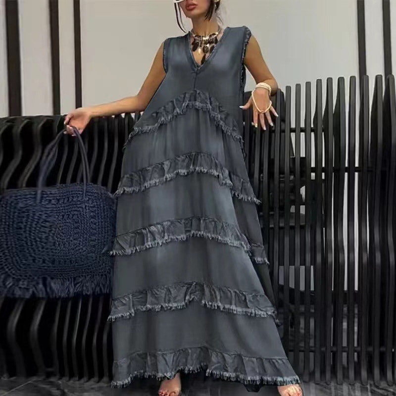 🌷Limited Time 74% OFF💞Fashion V-Neck Sleeveless Layered Ruffled Dress-4