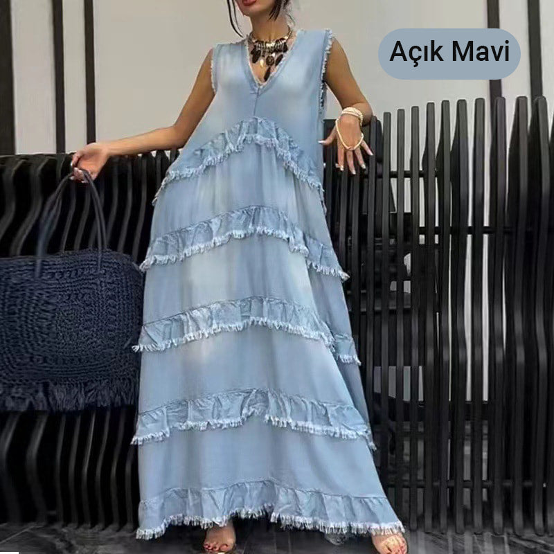 🌷Limited Time 74% OFF💞Fashion V-Neck Sleeveless Layered Ruffled Dress-10