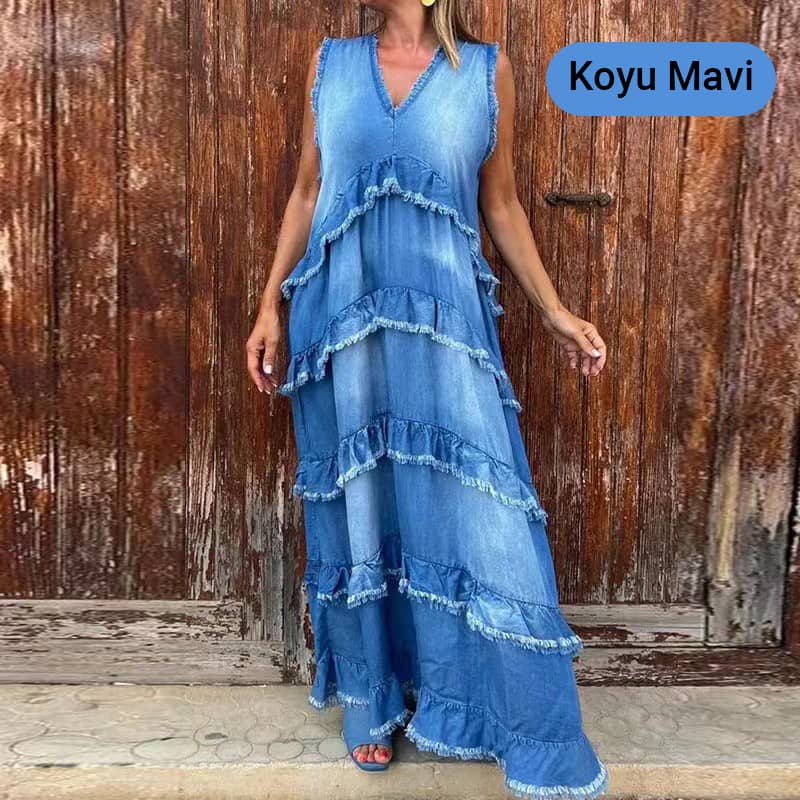 🌷Limited Time 74% OFF💞Fashion V-Neck Sleeveless Layered Ruffled Dress-9