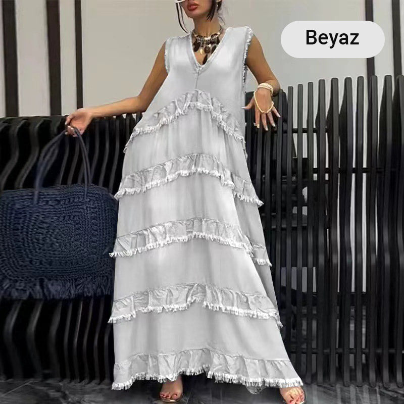 🌷Limited Time 74% OFF💞Fashion V-Neck Sleeveless Layered Ruffled Dress-11