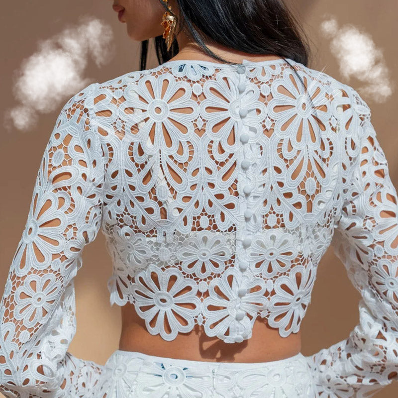 🌸61% OFF & Free Shipping🌸Lace Hollow-Out Top & Skirt 2-Piece Set-6