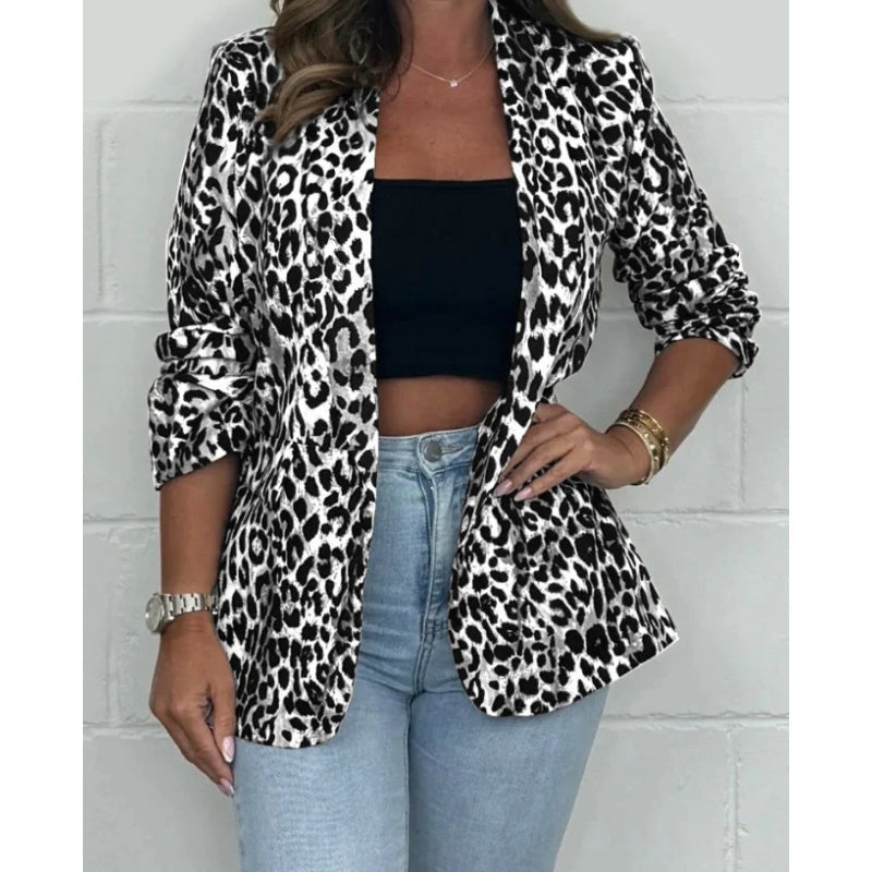 🌷Limited Time 60% OFF💞Women's Leopard Print Long Sleeve Blazer-1