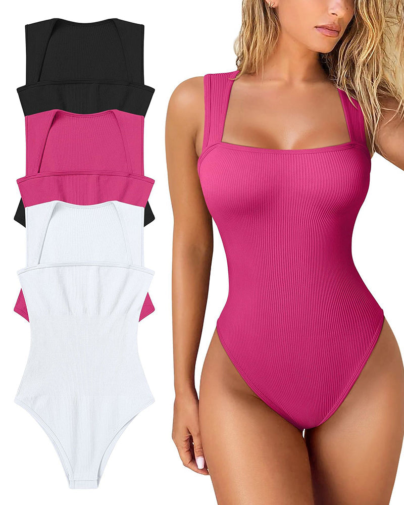 ✨New Arrival🩱Sexy Square Neck Sleeveless Tummy Control Tank Tops Bodysuits-9