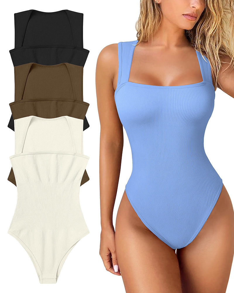 ✨New Arrival🩱Sexy Square Neck Sleeveless Tummy Control Tank Tops Bodysuits-14