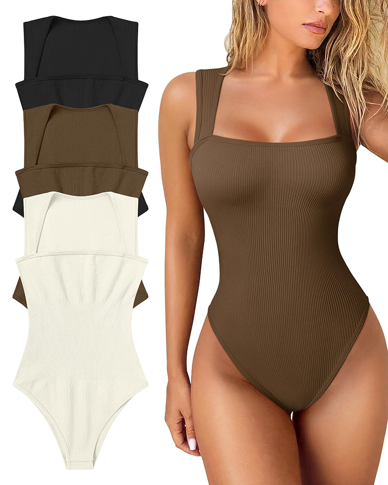 ✨New Arrival🩱Sexy Square Neck Sleeveless Tummy Control Tank Tops Bodysuits-12