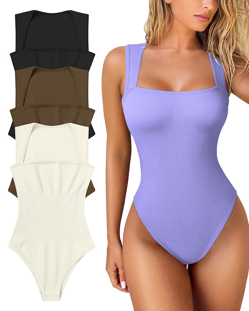 ✨New Arrival🩱Sexy Square Neck Sleeveless Tummy Control Tank Tops Bodysuits-13