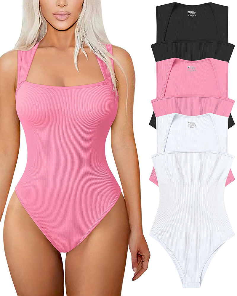 ✨New Arrival🩱Sexy Square Neck Sleeveless Tummy Control Tank Tops Bodysuits-15