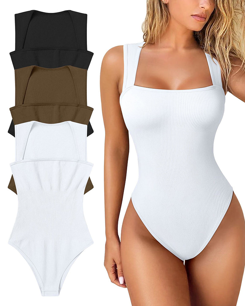 ✨New Arrival🩱Sexy Square Neck Sleeveless Tummy Control Tank Tops Bodysuits-16