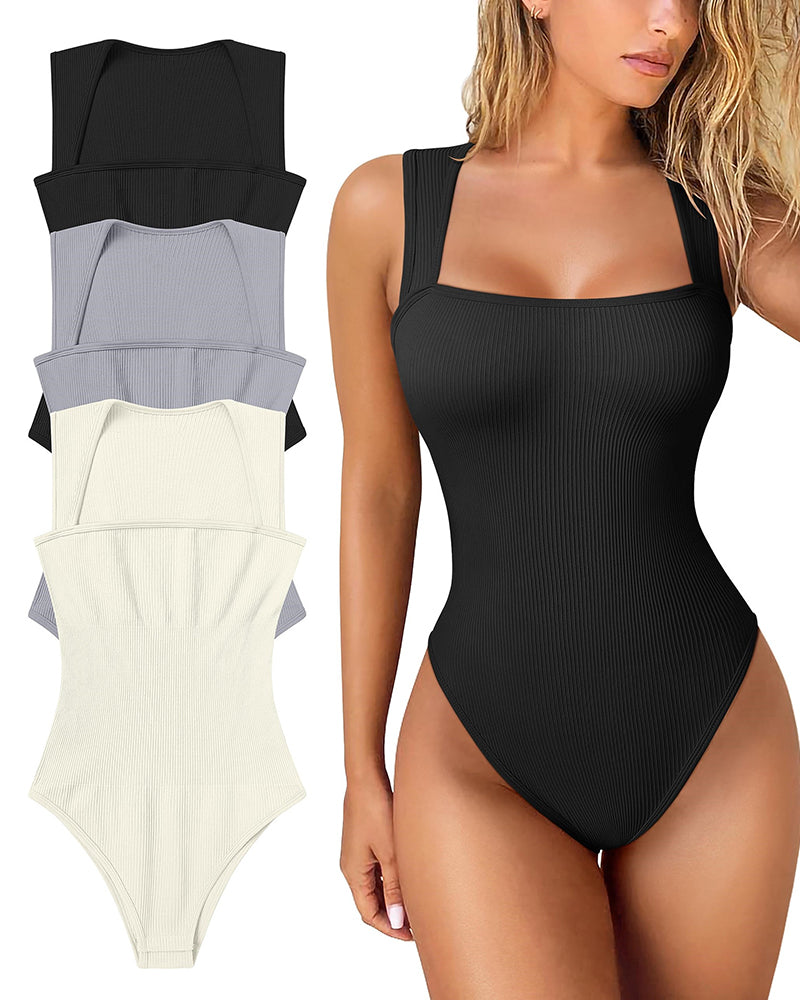 ✨New Arrival🩱Sexy Square Neck Sleeveless Tummy Control Tank Tops Bodysuits-18