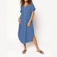 💥Free shipping💥Women's Casual Loose Rolled Up Sleeve Button Down Shirt Dress-4