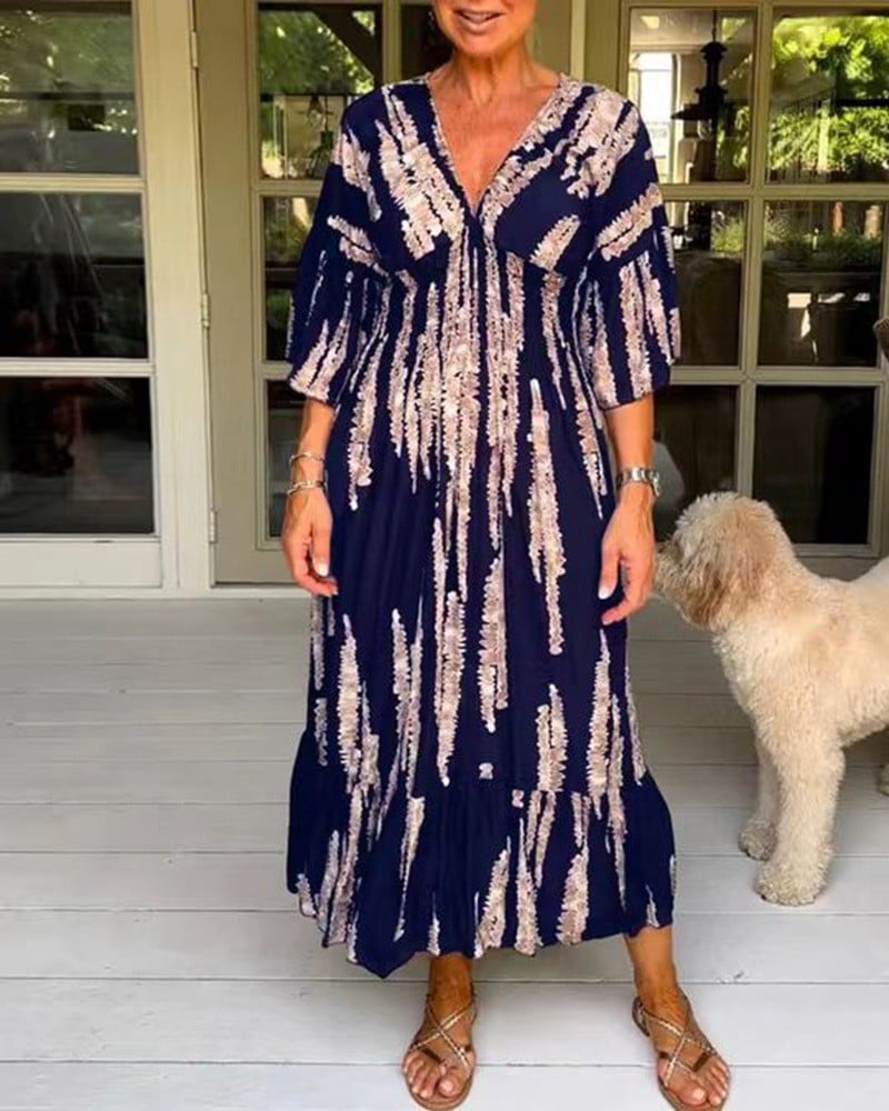 🌷Limited time offer 47% OFF🎁Casual Print V-Neck Waist Wrap Long Dress-7