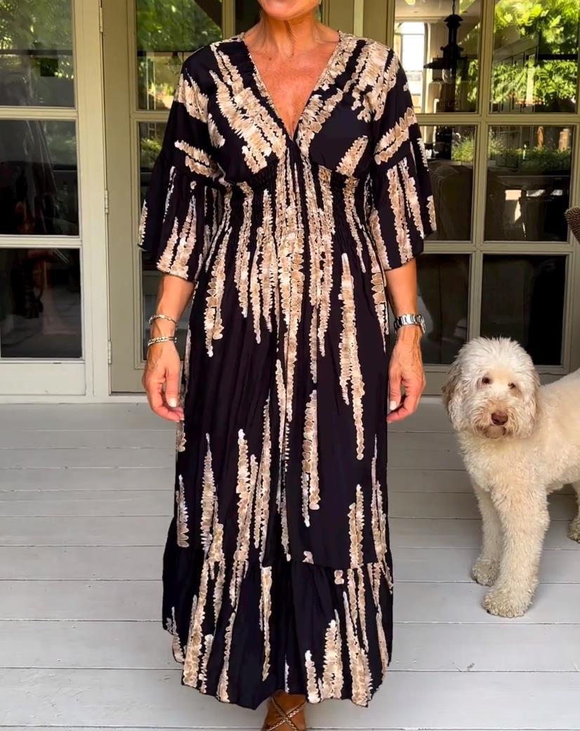 🌷Limited time offer 47% OFF🎁Casual Print V-Neck Waist Wrap Long Dress-8