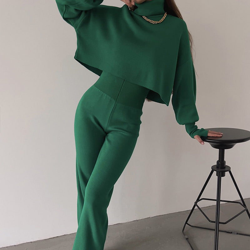 🌷Limited Time 50% OFF💞Women's Long-sleeve High Neck Crop Top and Pants Set-2