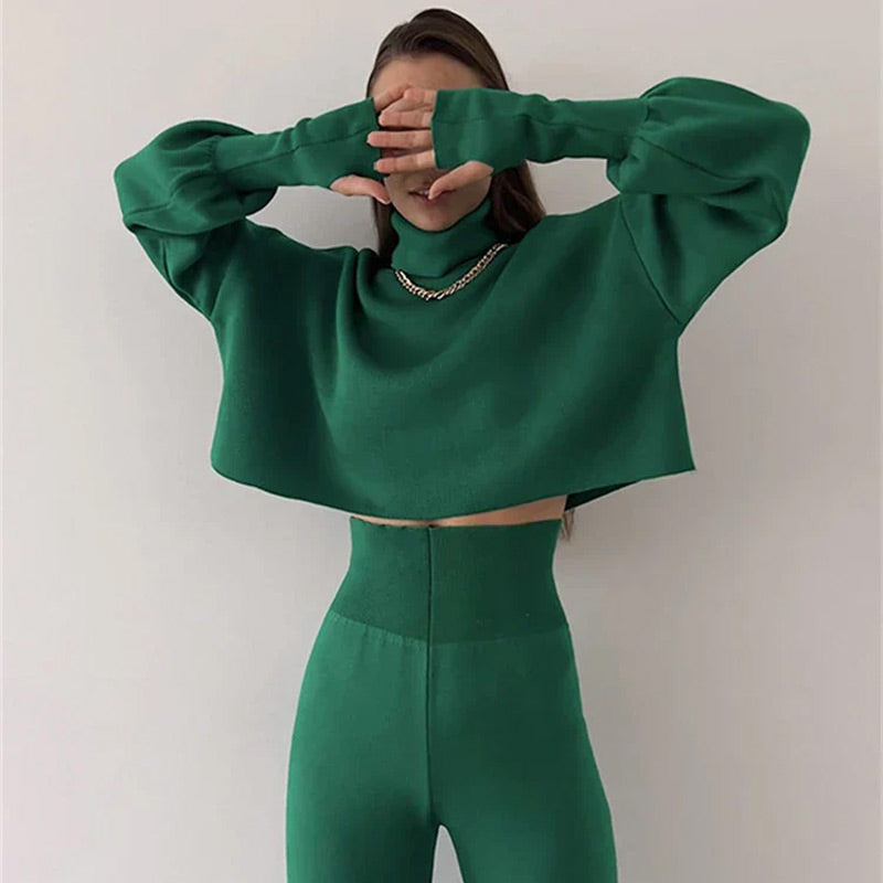 🌷Limited Time 50% OFF💞Women's Long-sleeve High Neck Crop Top and Pants Set-3