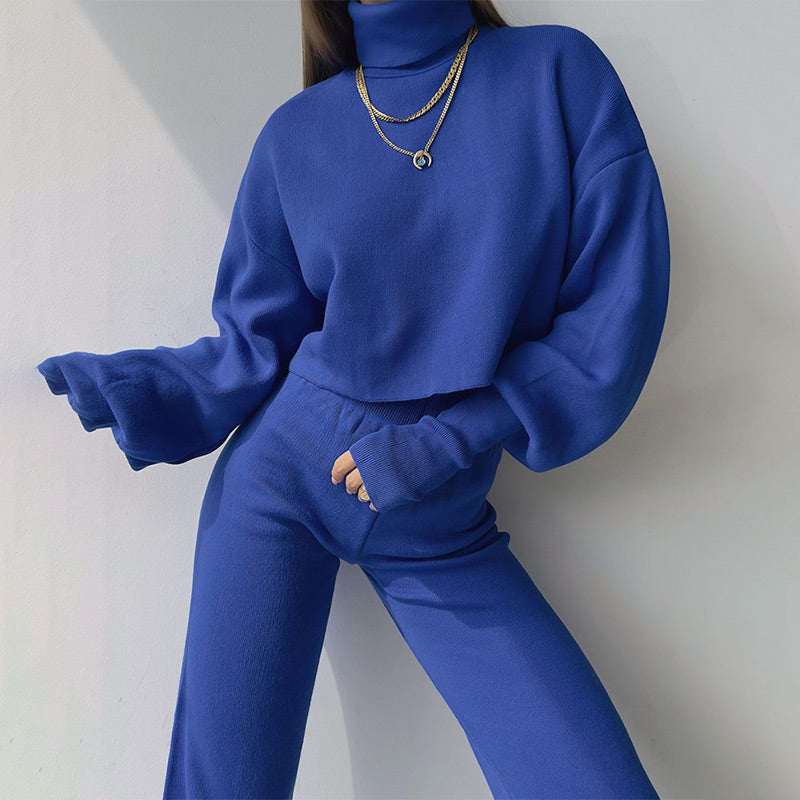 🌷Limited Time 50% OFF💞Women's Long-sleeve High Neck Crop Top and Pants Set-1