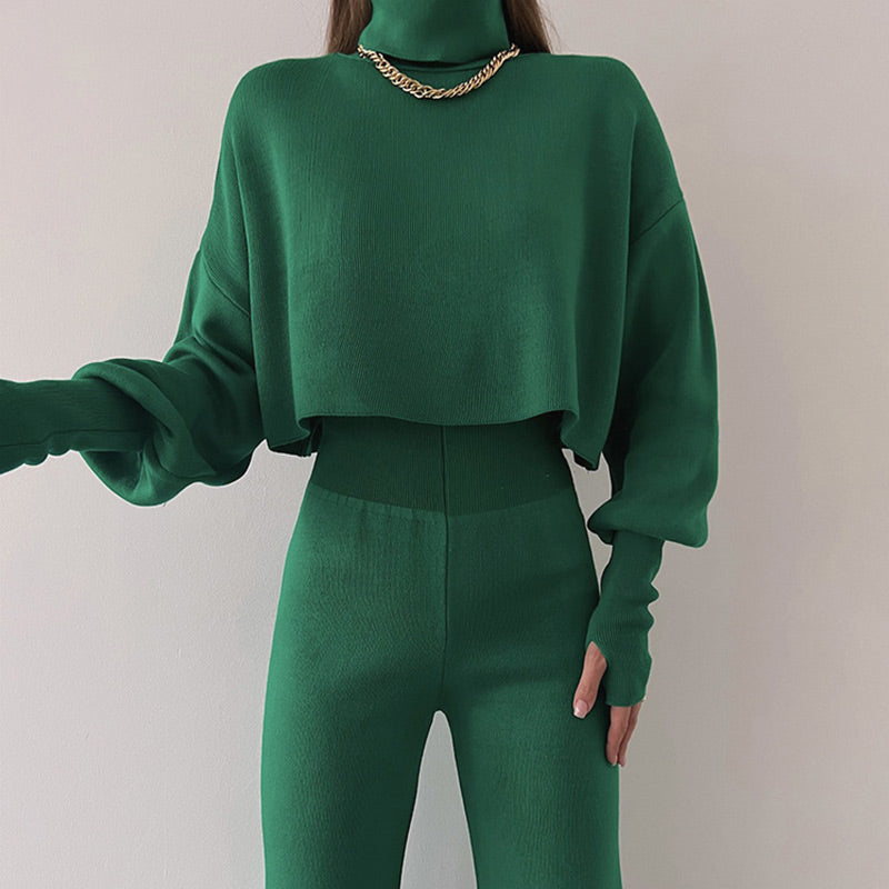 🌷Limited Time 50% OFF💞Women's Long-sleeve High Neck Crop Top and Pants Set-4