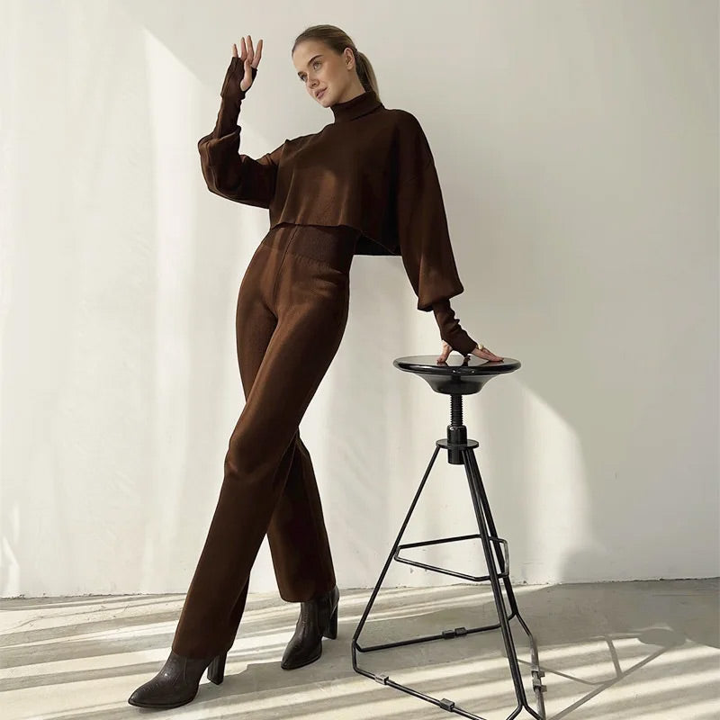 🌷Limited Time 50% OFF💞Women's Long-sleeve High Neck Crop Top and Pants Set-6