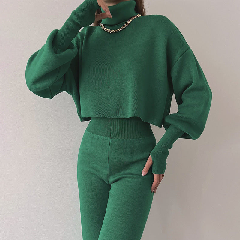 🌷Limited Time 50% OFF💞Women's Long-sleeve High Neck Crop Top and Pants Set-10