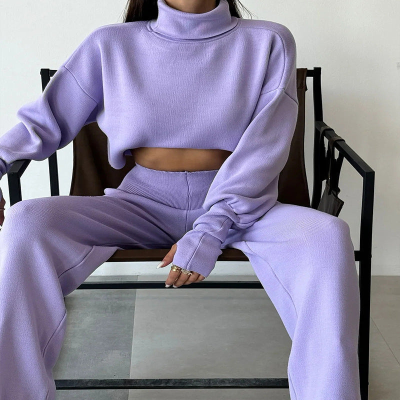 🌷Limited Time 50% OFF💞Women's Long-sleeve High Neck Crop Top and Pants Set-11