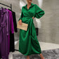 🌷Limited Time 51% OFF💞Women’s Trendy Long Sleeve Tie Waist Side Slit Dress-3
