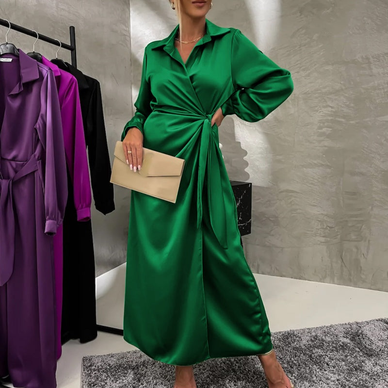 🌷Limited Time 51% OFF💞Women’s Trendy Long Sleeve Tie Waist Side Slit Dress-3