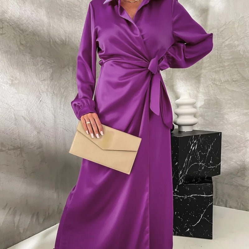 🌷Limited Time 51% OFF💞Women’s Trendy Long Sleeve Tie Waist Side Slit Dress-5