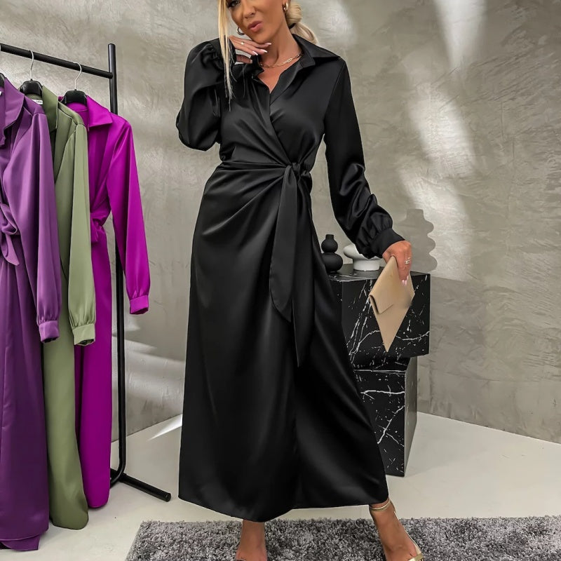 🌷Limited Time 51% OFF💞Women’s Trendy Long Sleeve Tie Waist Side Slit Dress-10
