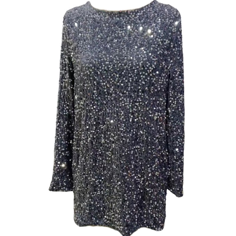 🎁Gift Choice - Long Sleeve Loose Sequined Tie-back Dress-13