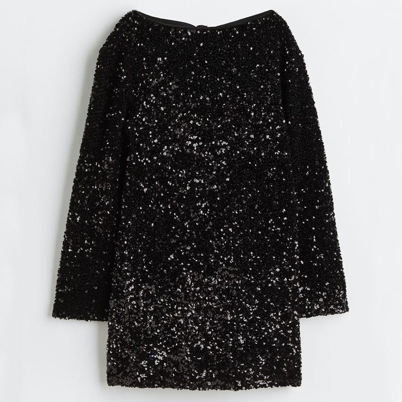 🎁Gift Choice - Long Sleeve Loose Sequined Tie-back Dress-14