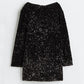 🎁Gift Choice - Long Sleeve Loose Sequined Tie-back Dress-14
