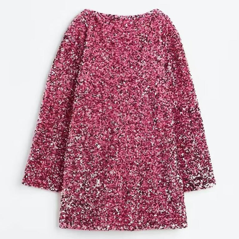 🎁Gift Choice - Long Sleeve Loose Sequined Tie-back Dress-16