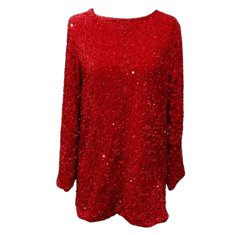 🎁Gift Choice - Long Sleeve Loose Sequined Tie-back Dress-15