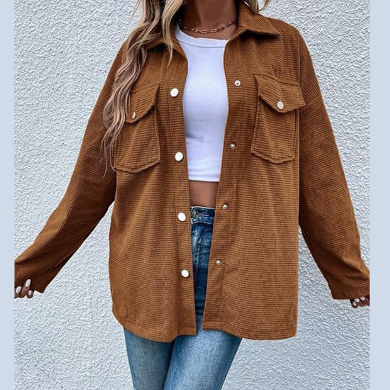 ✨New Arrival✨Women's Waffle Knit Button down Shirt Jacket-3