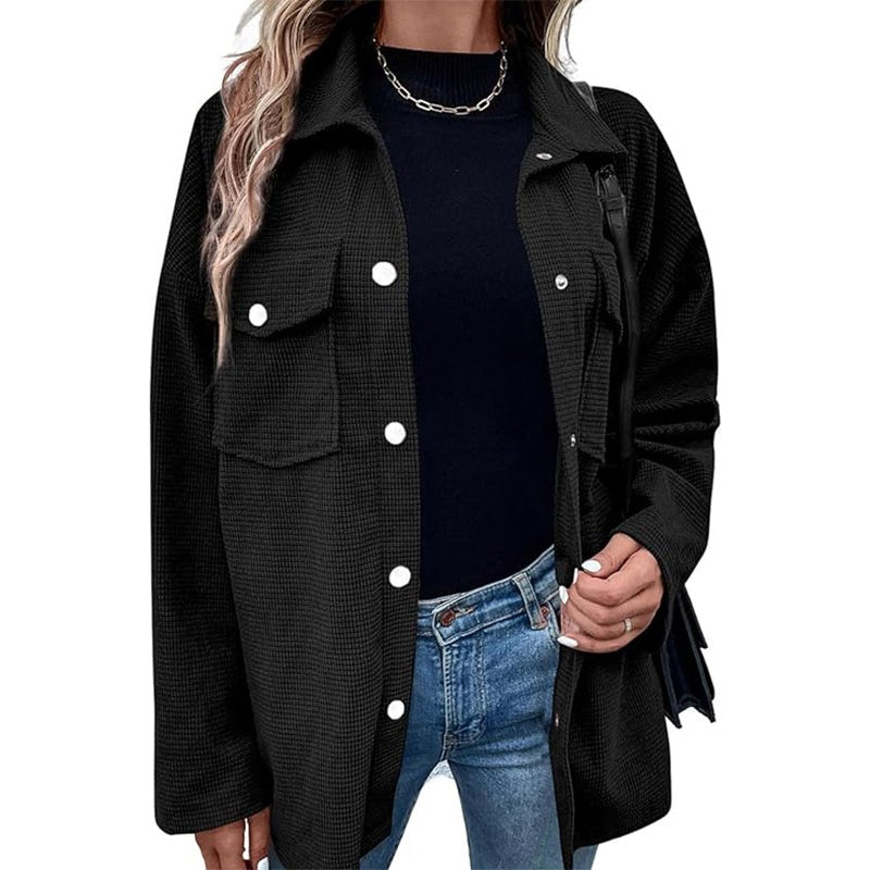 ✨New Arrival✨Women's Waffle Knit Button down Shirt Jacket-5