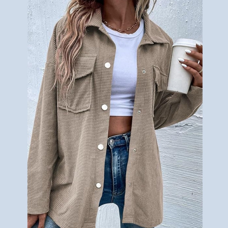 ✨New Arrival✨Women's Waffle Knit Button down Shirt Jacket-6