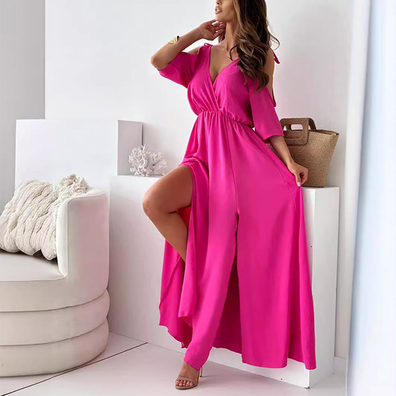 🔥2024 HOT SALE🔥 Women’s Elegant Sexy V Neck Side Slit Dress-3