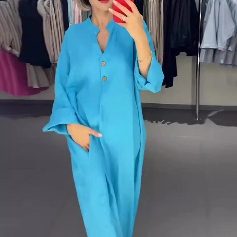 🌷Limited Time 51% OFF💞Women's Loose Fit Maxi Shirt Dress with Pockets-5