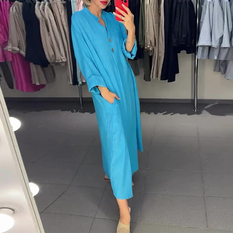 🌷Limited Time 51% OFF💞Women's Loose Fit Maxi Shirt Dress with Pockets-4