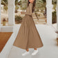 💞Elegant Solid Color Round Neck A-line Pleated Dress-5