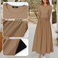 💞Elegant Solid Color Round Neck A-line Pleated Dress-6