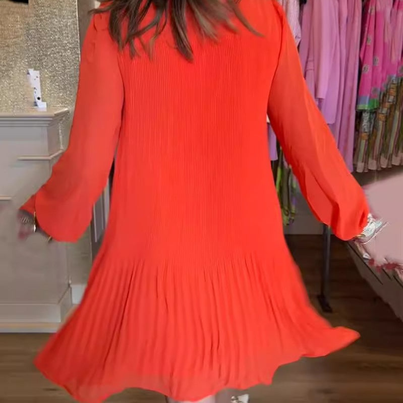 💕HOT SALE💕 Casual Button-Down Shirt Dress with Pleated Hem-2