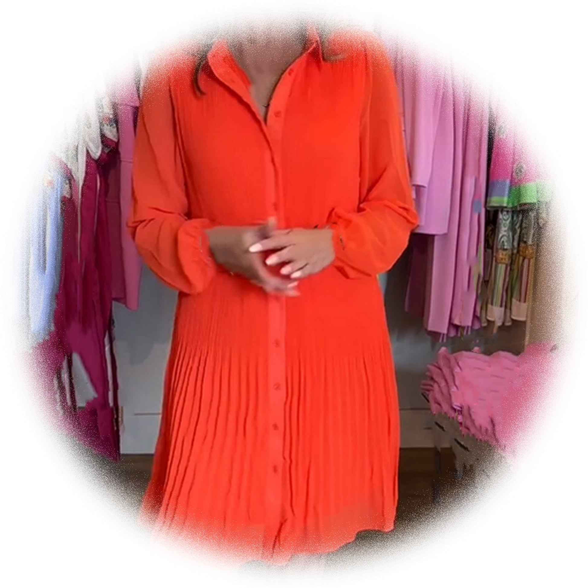 💕HOT SALE💕 Casual Button-Down Shirt Dress with Pleated Hem-5