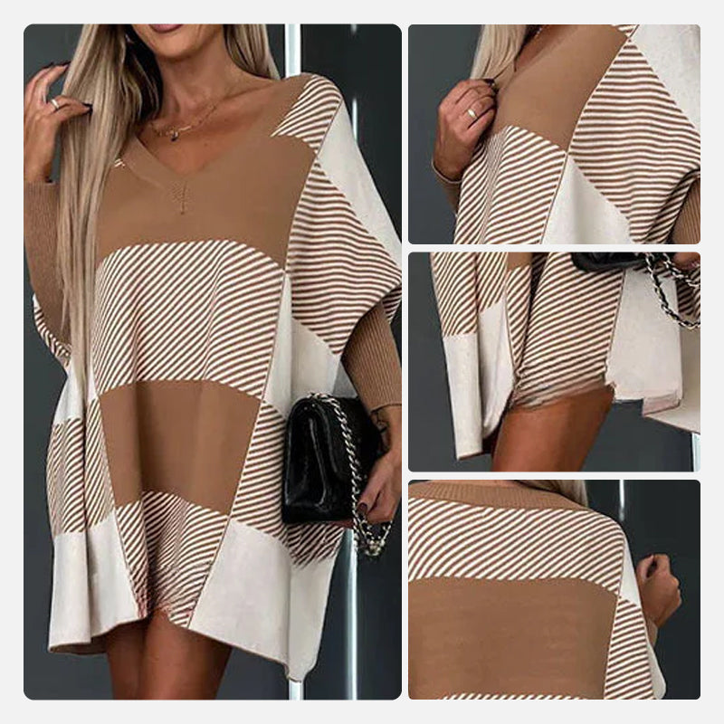 🌷Limited Time 56% OFF💞Women's Color Block Plaid Cape Loose Sweater-2