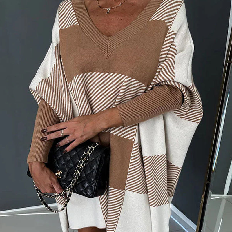 🌷Limited Time 56% OFF💞Women's Color Block Plaid Cape Loose Sweater-4