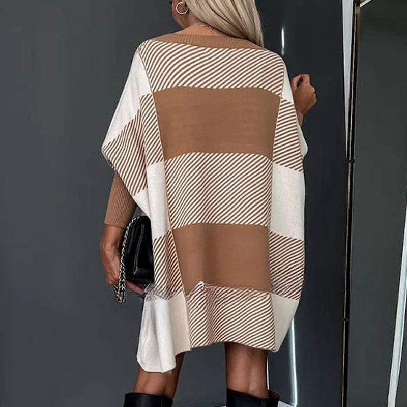 🌷Limited Time 56% OFF💞Women's Color Block Plaid Cape Loose Sweater-3