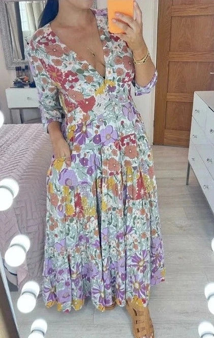 🔥Hot Sale💃Floral Print Tiered Hem Maxi Dress-2
