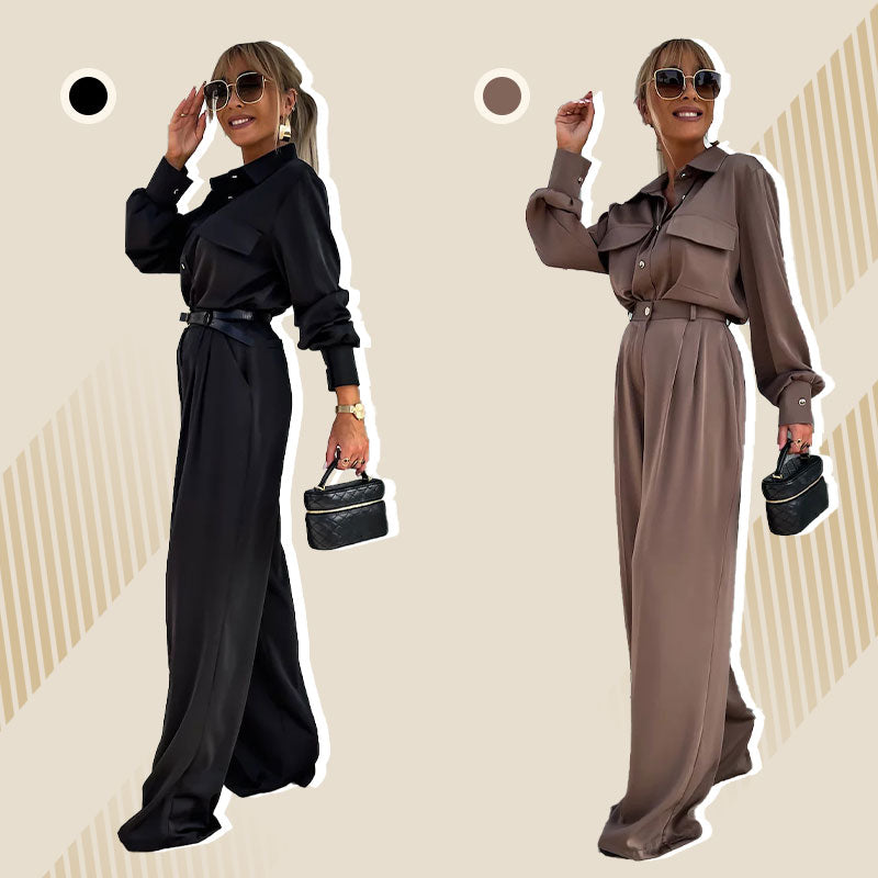 ✨New Arrival✨Women's Casual Long Sleeve Shirt and Loose Pants 2 Piece Set-1