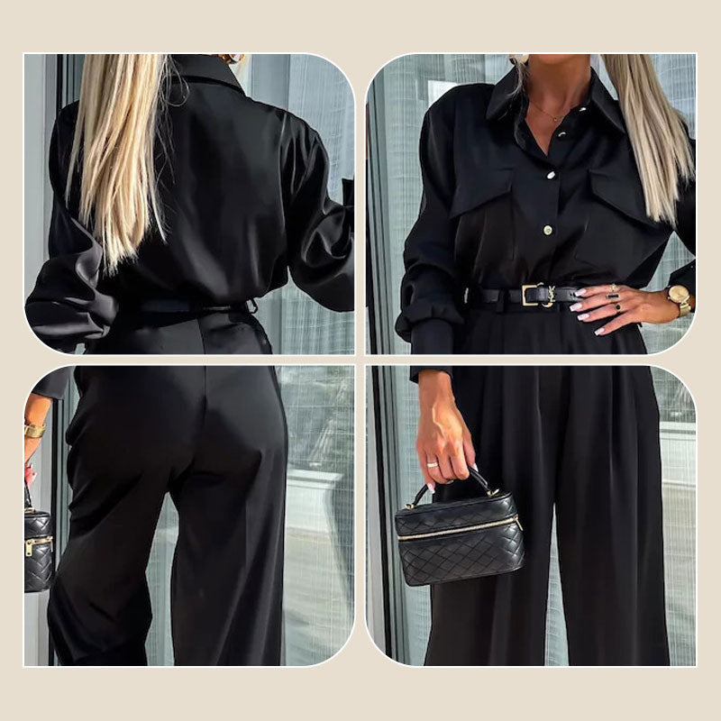 ✨New Arrival✨Women's Casual Long Sleeve Shirt and Loose Pants 2 Piece Set-5