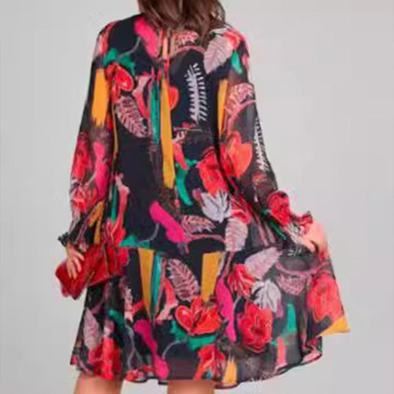 🌷Limited Time 48% OFF💞Long Sleeve Round Neck Lightweight Floral Dress-1