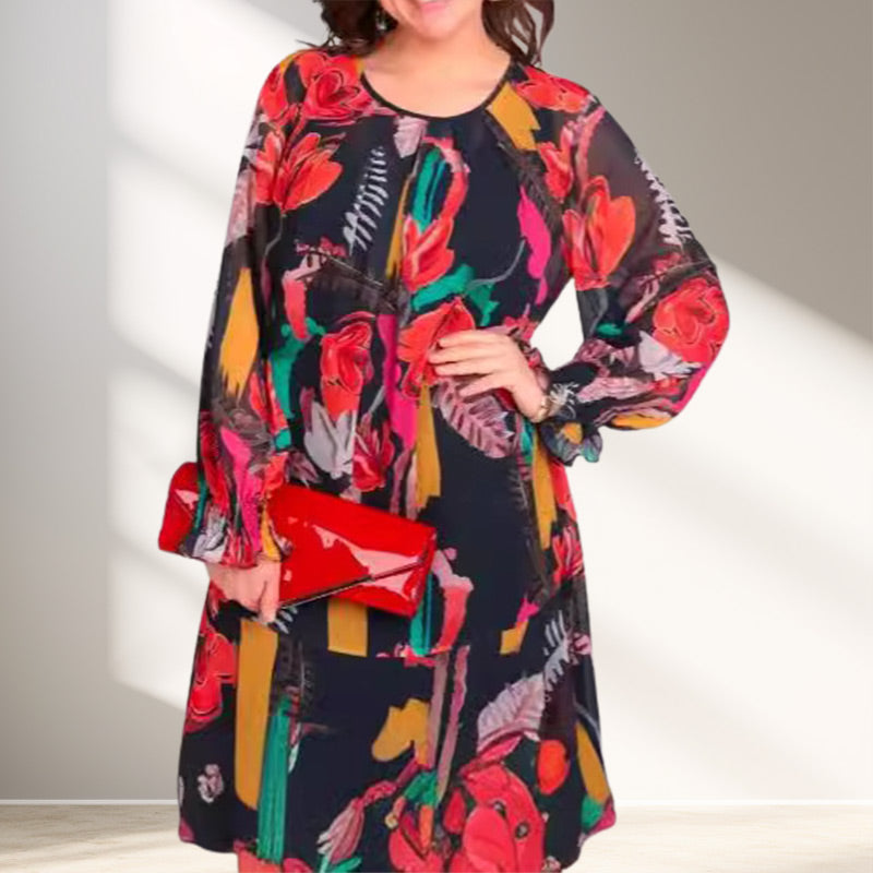 🌷Limited Time 48% OFF💞Long Sleeve Round Neck Lightweight Floral Dress-4